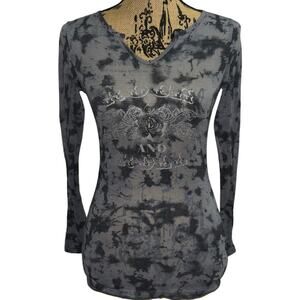 INC International Concepts Rock & Roll Sheer Long Sleeve Shirt Gray Size Small